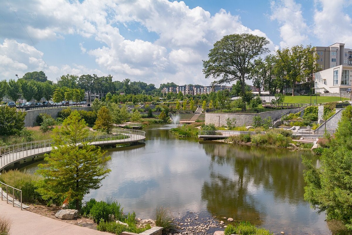 the stormwater pond and skatepark at Historic Fourth Ward Park along the BeltLine