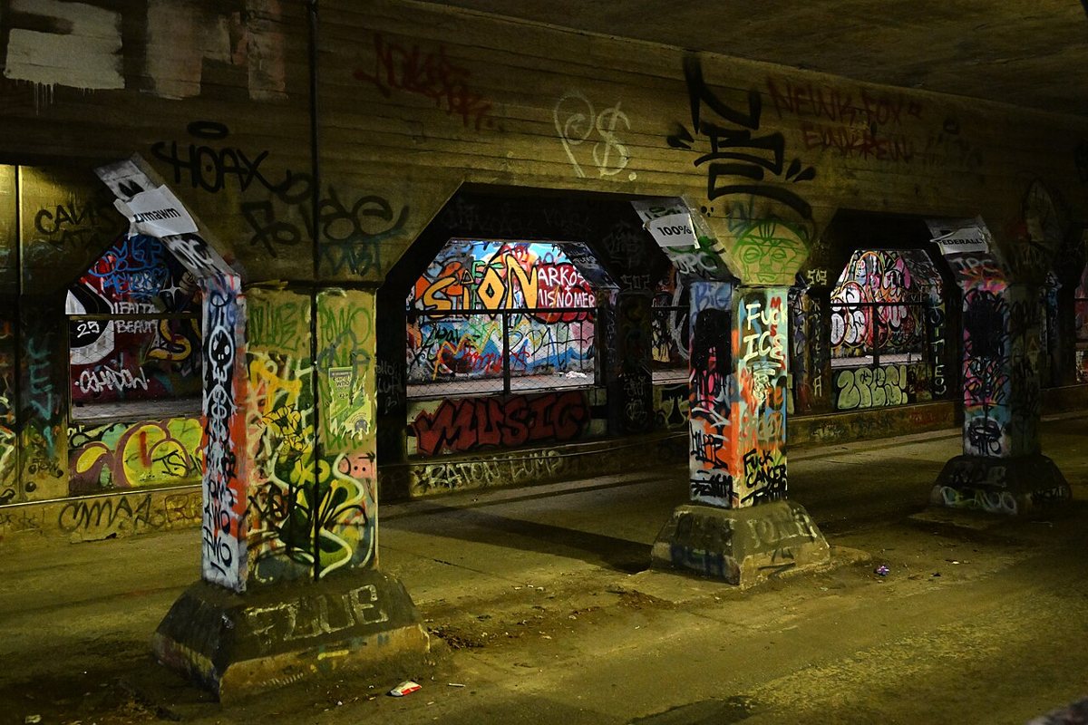 Colorful street art covering the walls of Krog Street Tunnel in Atlanta
